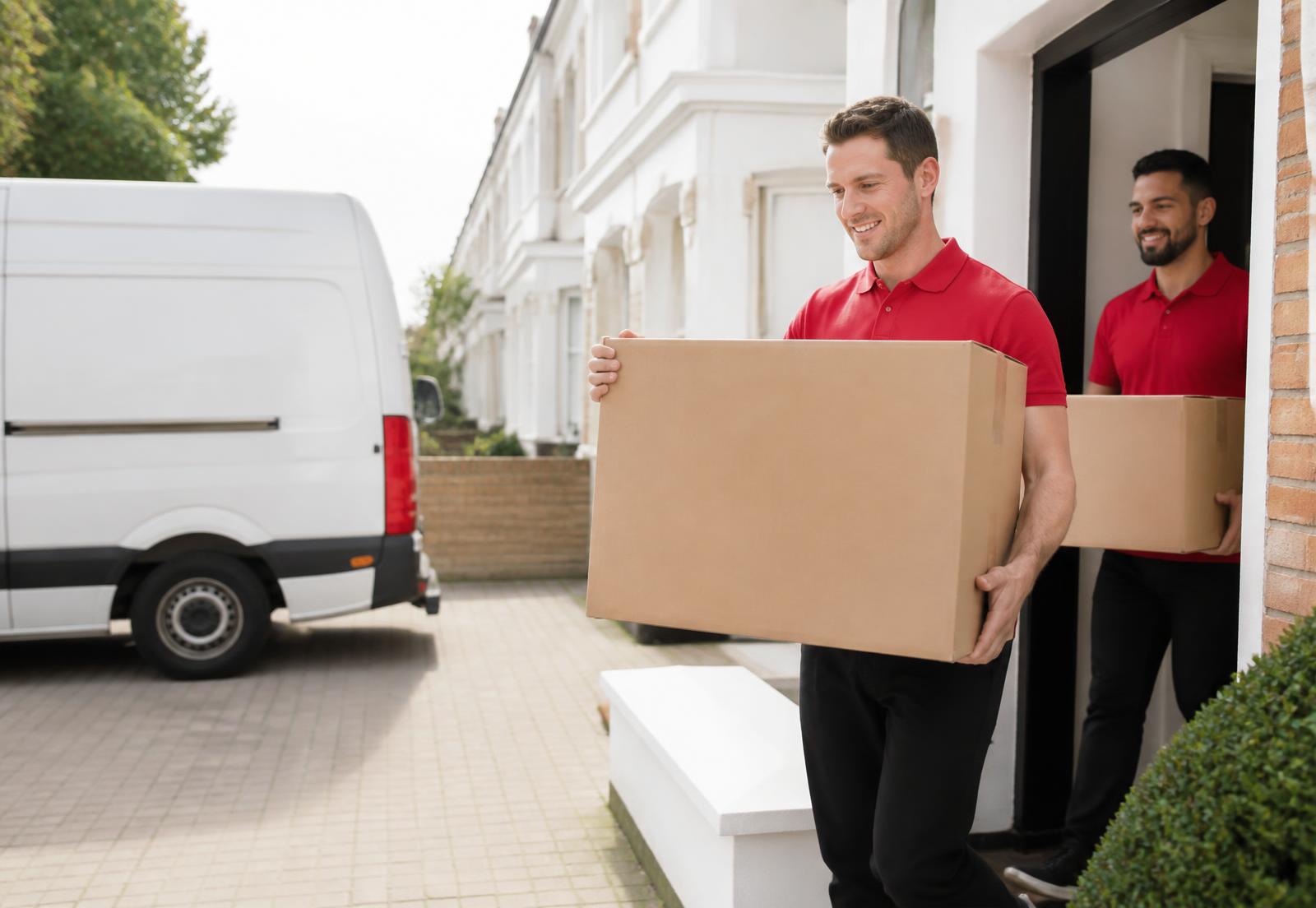 The Moving Squad team carrying boxes from a house to the van